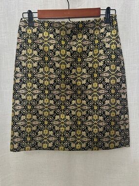 J. McLaughlin Black & Gold Geometric Holiday Skirt Size 0 Excellent Condition